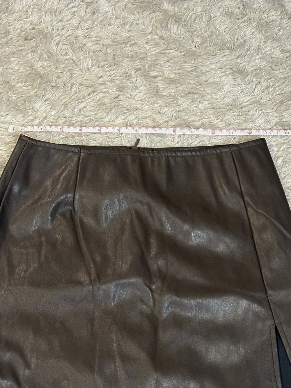 Motel Rocks Faux Leather Mini Skirt in Dark Brown with Side Slit - Small